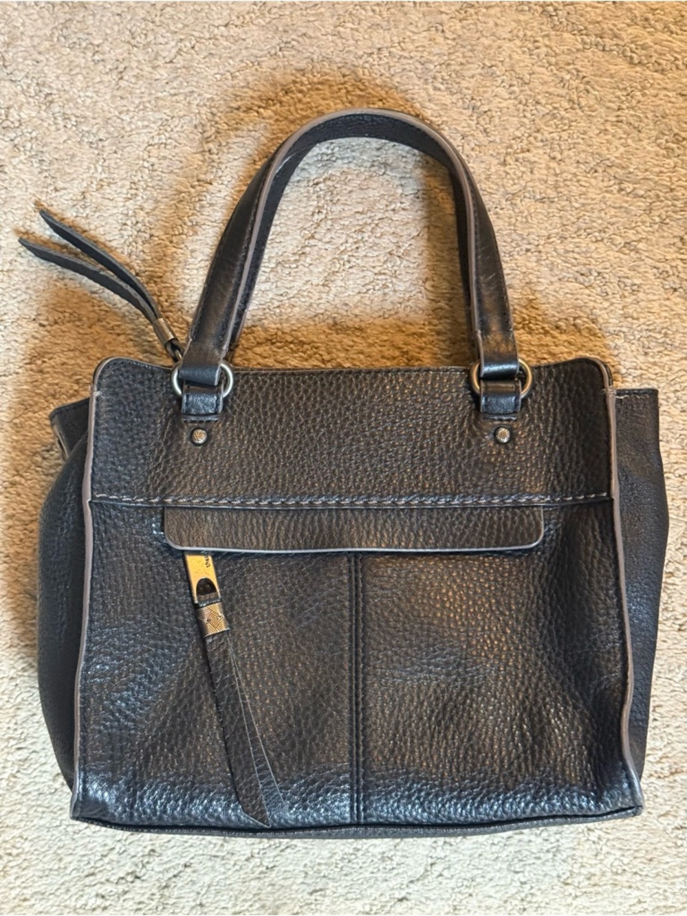 The Sak Double Handle Black Pebbled Leather Satchel Tote Bag
